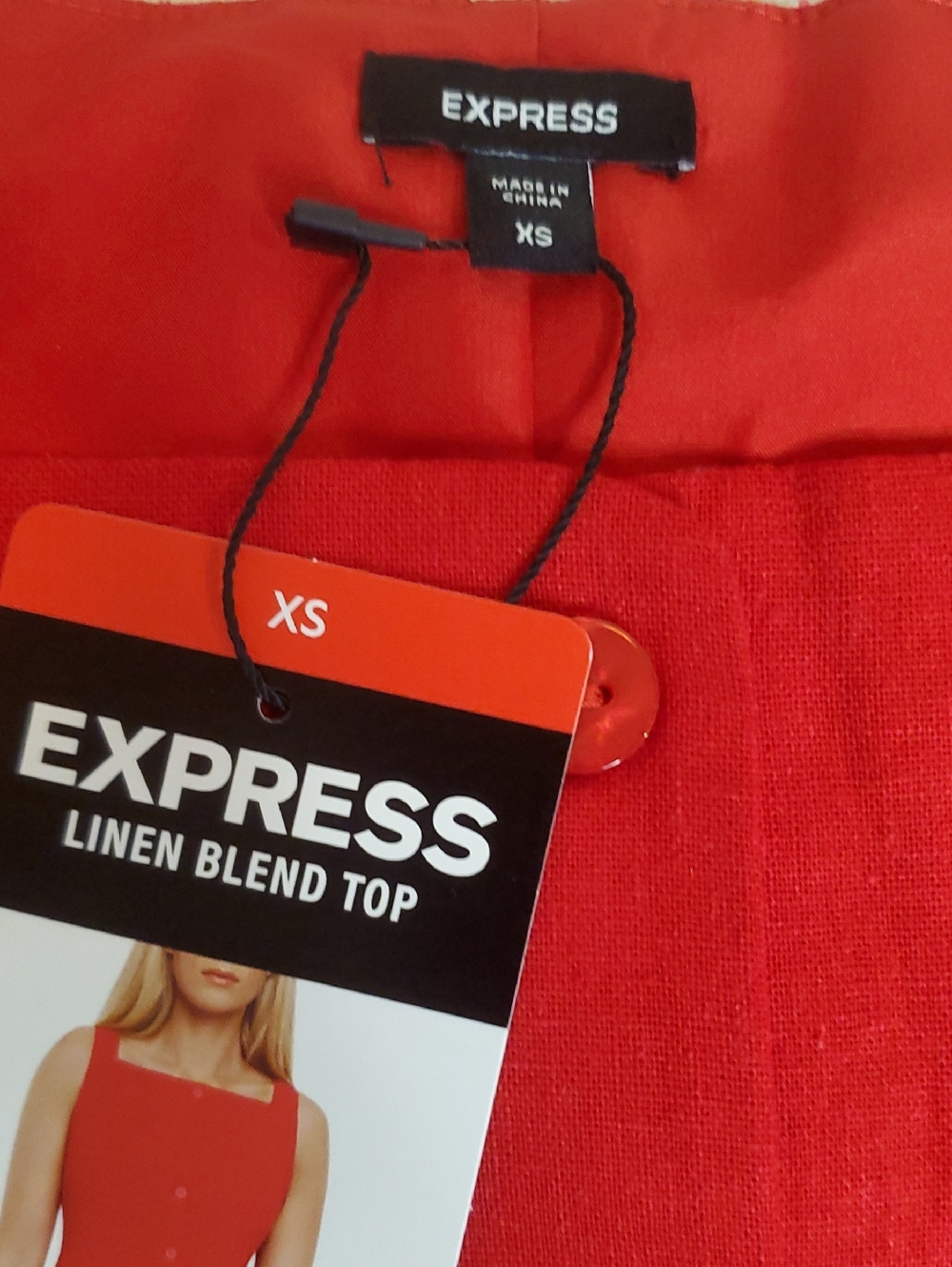 NWT Express Red Linen-Blend Sleeveless Top Button Fully Lined Tailored Size XS - Picture 4 of 9